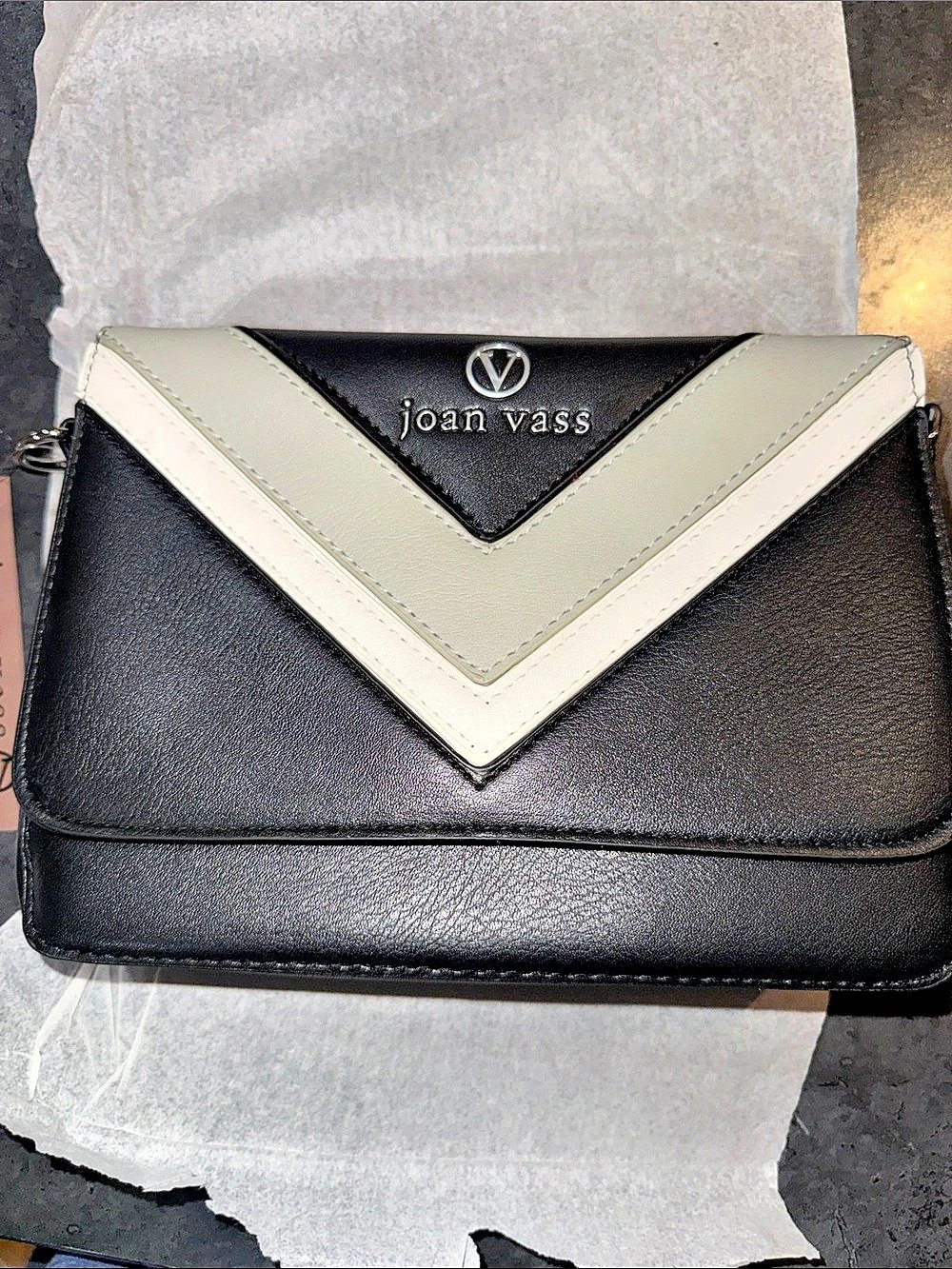 Joan Vass V-166-0148 Color Block Crossbody Bag Black & White NWT